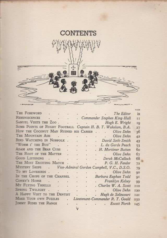 Children's Hour Annual 1937, Contents Page