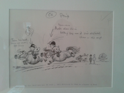 Instructions pencilled onto the art for Thelwell to make corrections
